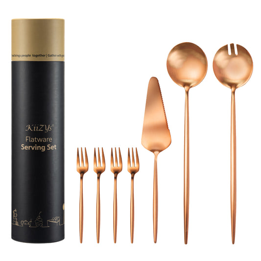 Christmas xmas eating utensils juegos de vajilla utensilios de cocina modernos juego de platos de cocina modernos serveware servewear ware matte rose gold comically large spoon pasta hosting party essentials modern dinnerware set high tea copper serving spoons and forks set wedding cake knife and server set  tenedores acero inoxidable utensilios de cocina modernos cylinder  box chic style rustic home party fda approved anniversary at home home party gifts for new homeowners