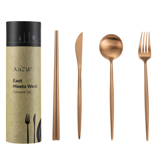 gold silverware set for 2 chopsticks reusable kitchen golden utensils set black cutlery set copper couples gifts forks spoons and knives set matte flatware flatwear long handled silverwear utinsils chop sticks stiks chapsticks new home house warming gifts vajillas modernas para housewarming juego cubiertos de acero inoxidable japanese kitchen accessories home essentials for new apartment eating tenedores japanese bronze brown