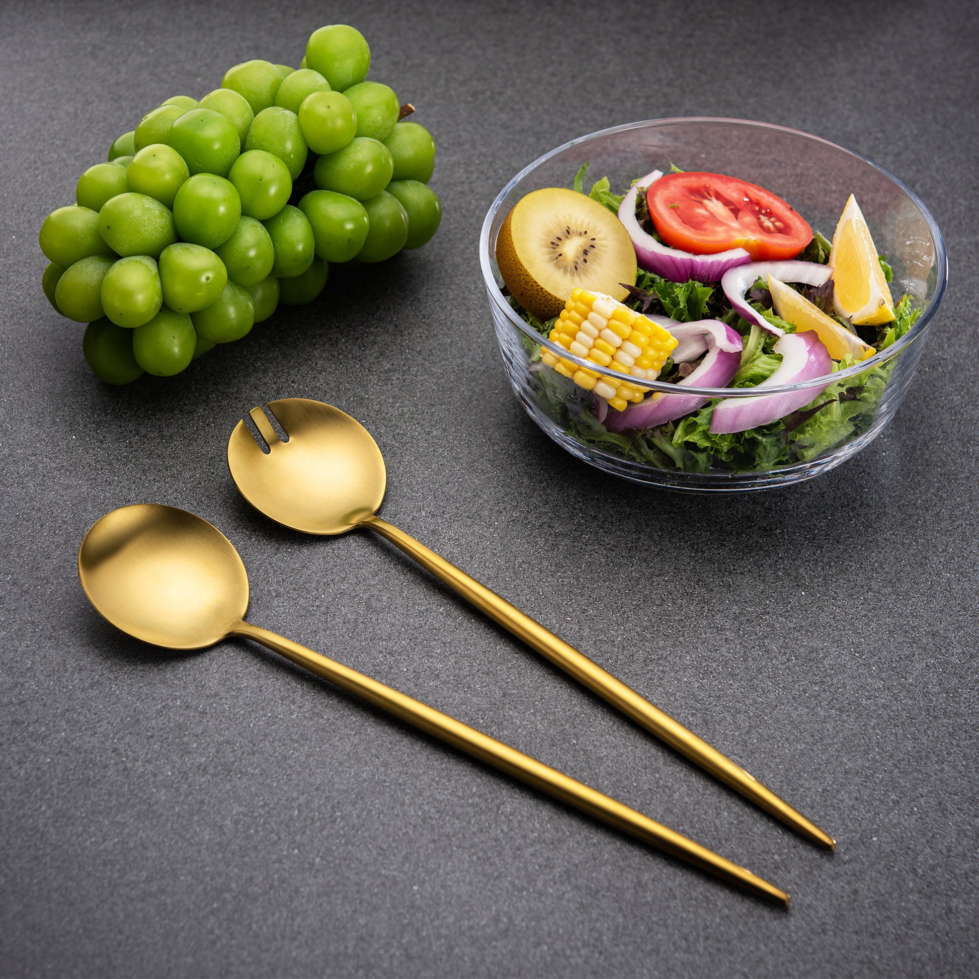 matte gold Serving Spoon Forks Serving Utensils Set Silverware Cake Cutter spatula salad kitchenware gift christmas birthday sustainable cylinder box recyclable FDA approved cubiertos de acero inoxidable accessories hosting essentials Christmas xmas eating utensils juegos de vajilla utensilios de cocina modernos juego de platos de cocina modernos serveware servewear dad gifts ideas for women fathers day mothers day anniversary at home home party gifts for new homeowners fda approved