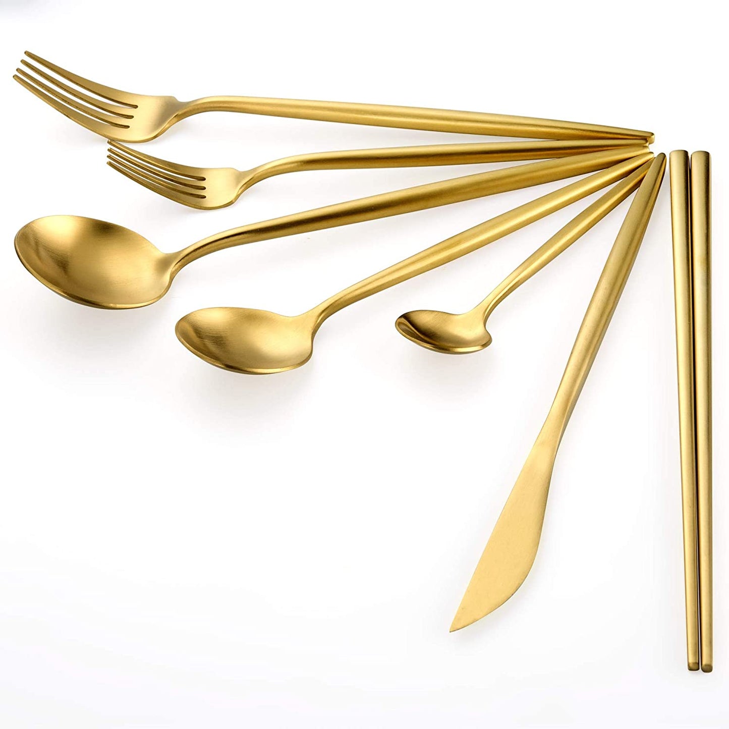 KiiZYs Stainless Steel Minimalist Cutlery 14 Pieces Set - Matte Gold